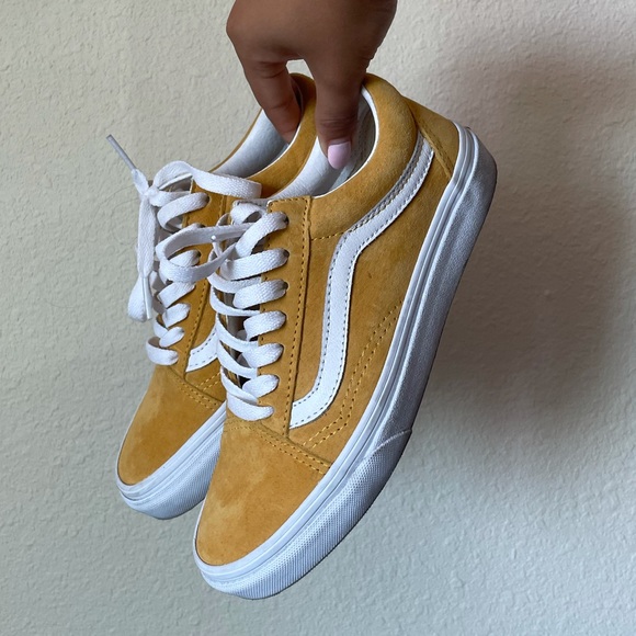 Vans Shoes | Vans Old Skool Yellow Suede Sneakers Scotchgaurd | Color: White/Yellow | Size: 5.5 | Pickedbypants's Closet